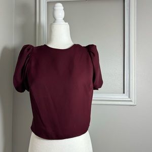 Express Women's puff sleeve open back maroon blouse size S